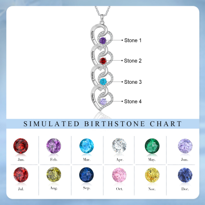 Personalised Infinity Birthstone Necklace with 4 Engraved Names Personal Gift for Mum, Partner or a Loved One | Jessemade
