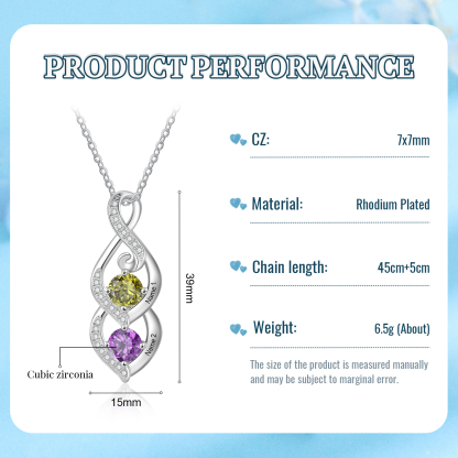 Personalised Twisted Pendant Necklace Custom 2-3 Birthstones & 2-3 Names Necklace Gifts for Her