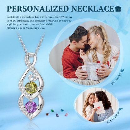 Personalised Twisted Pendant Necklace Custom 2-3 Birthstones & 2-3 Names Necklace Gifts for Her