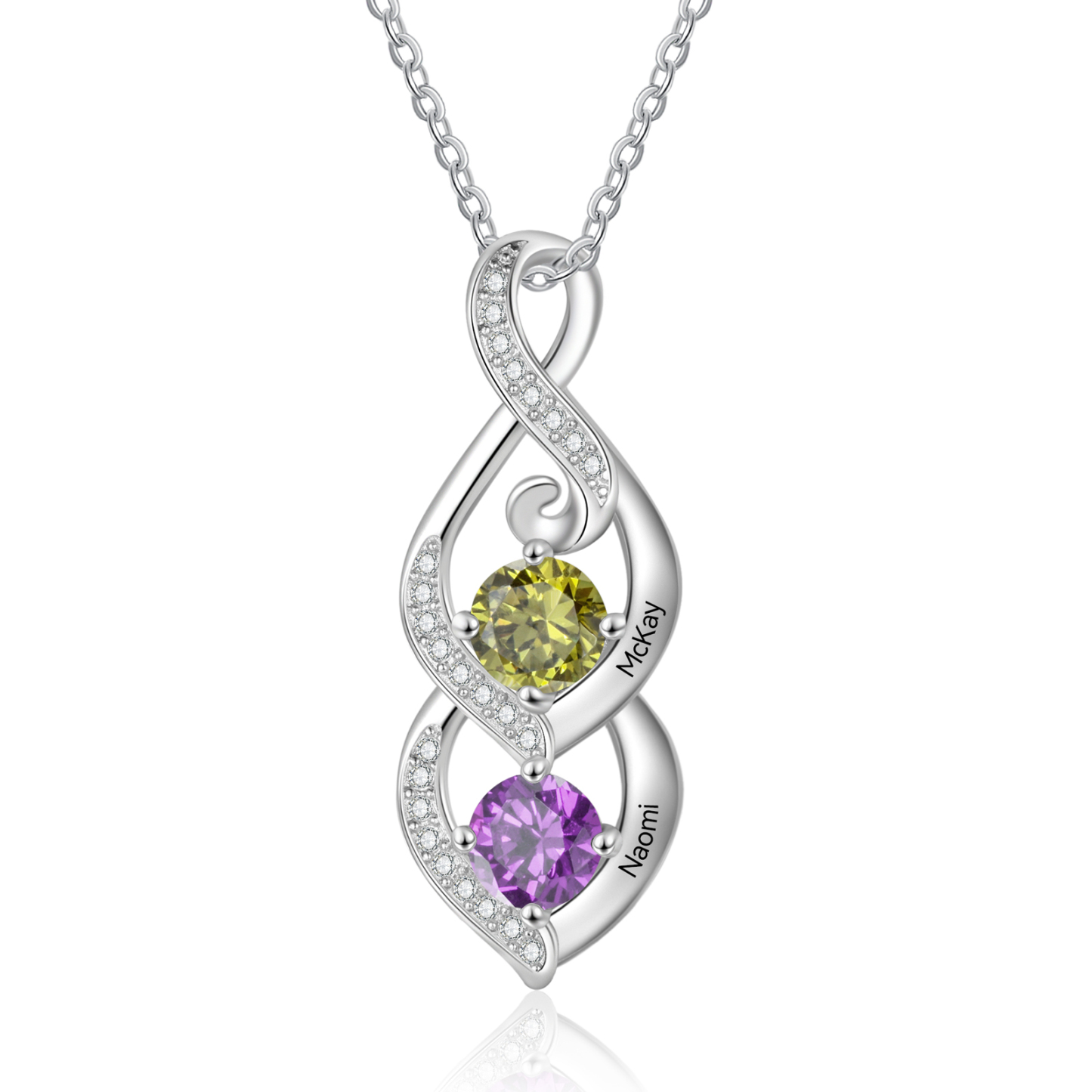 Personalised Twisted Pendant Necklace Custom 2-3 Birthstones & 2-3 Nam