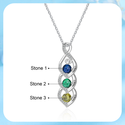 Personalised Twisted Pendant Necklace Custom 2-3 Birthstones & 2-3 Names Necklace Gifts for Her