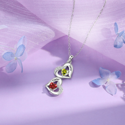 Personalized Heart Birthstone Necklace with 2 Stones Custom 2 Names Gift For Her-Jessemade AU