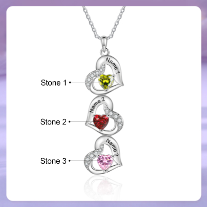 Personalized Heart Birthstone Necklace with 3 Stones Custom 3 Names Gift For Her-Jessemade AU