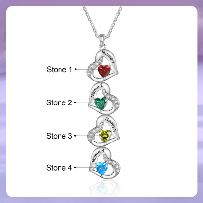 Personalized Heart Birthstone Necklace with 4 Stones Custom 4 Names Gift For Her-Jessemade AU