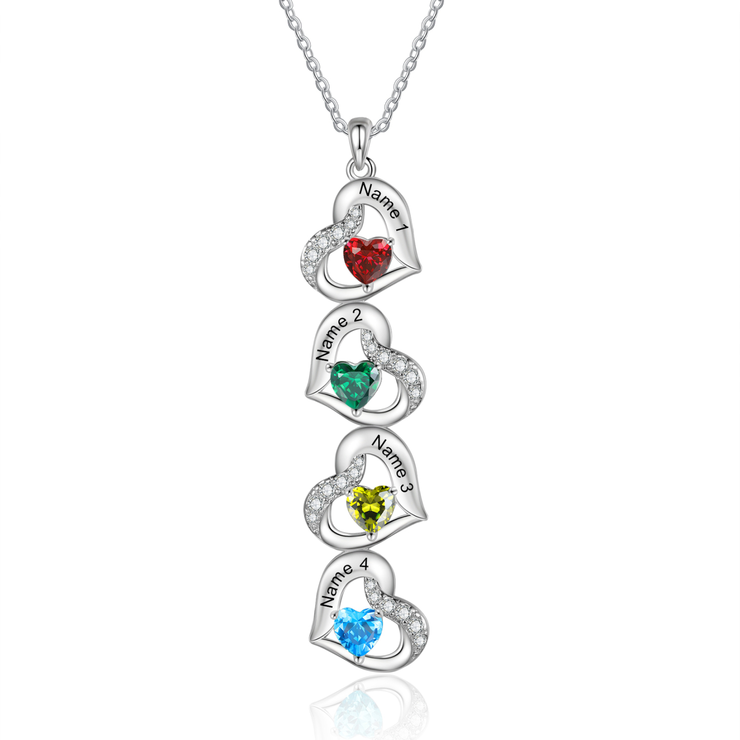 Personalized Heart Birthstone Necklace with 4 Stones Custom 4 Names Gift For Her-Jessemade AU