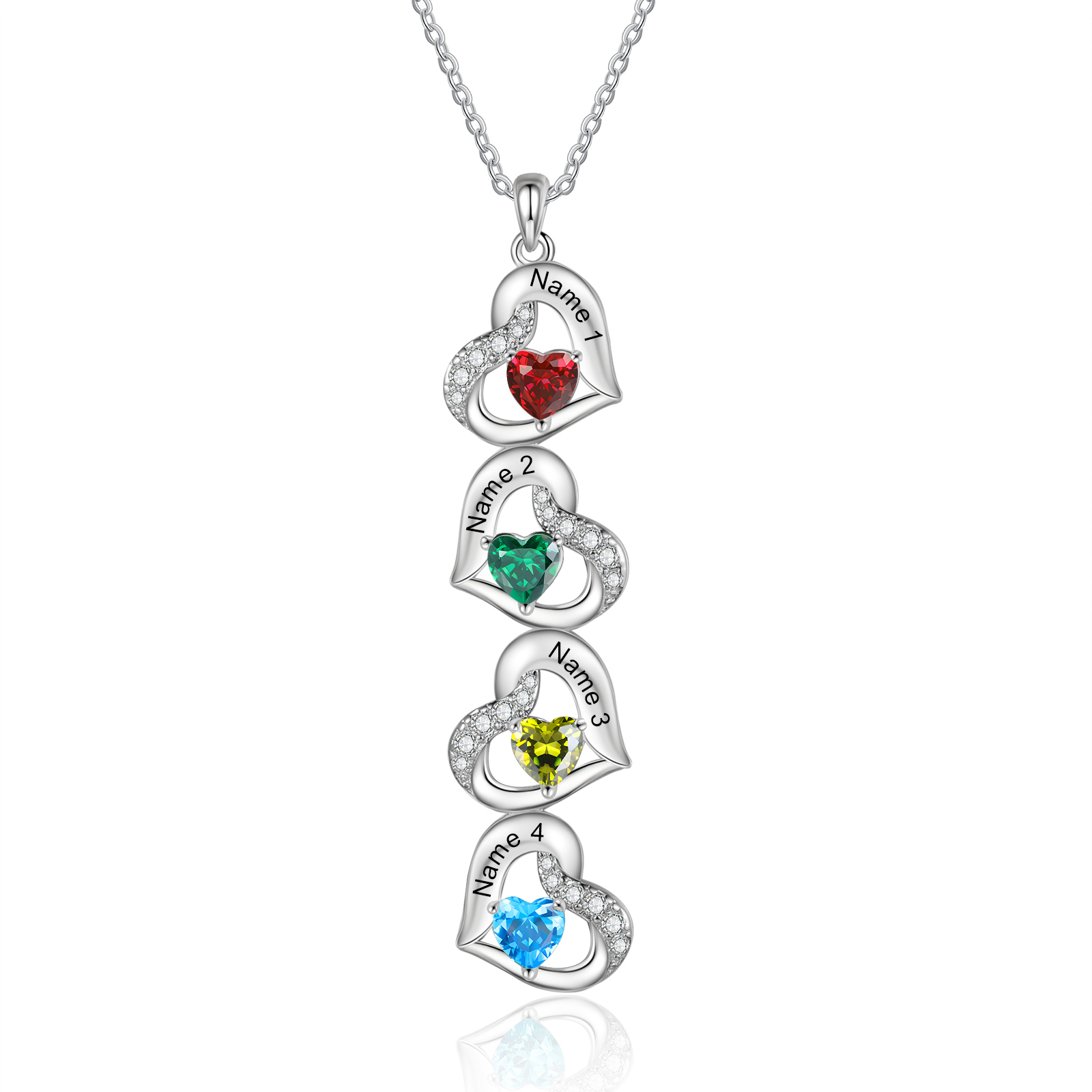 Personalized Heart Birthstone Necklace with 4 Stones Custom 4 Names Gift For Her-Jessemade AU