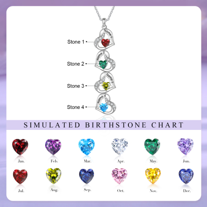 Personalized Heart Birthstone Necklace with 4 Stones Custom 4 Names Gift For Her-Jessemade AU