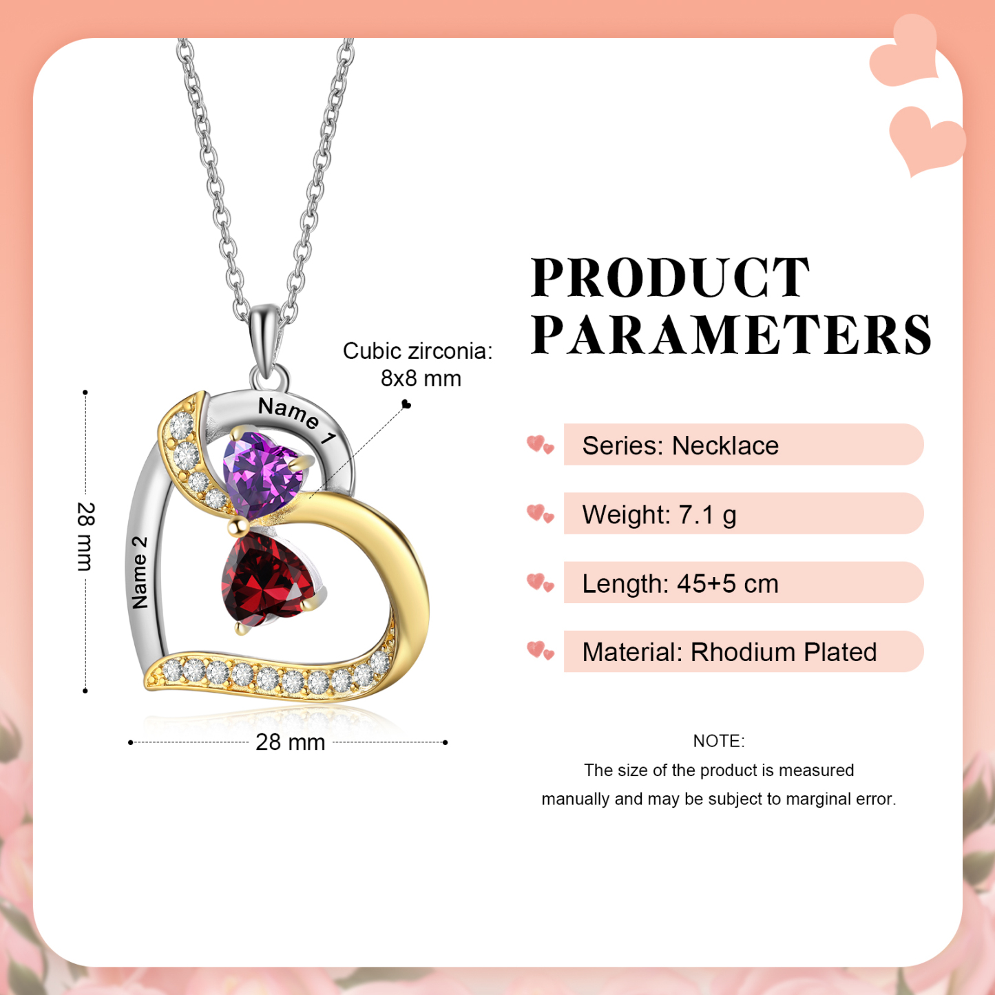 Personalised Heart Necklace with 2 Birthstones and Names Custom Mother Necklace Christmas Gift for Her-Jessemade AU