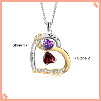 Personalised Heart Necklace with 2 Birthstones and Names Custom Mother Necklace Christmas Gift for Her-Jessemade AU