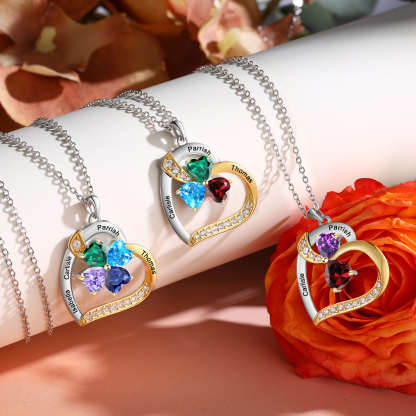 Personalised Heart Necklace with 2 Birthstones and Names Custom Mother Necklace Christmas Gift for Her-Jessemade AU