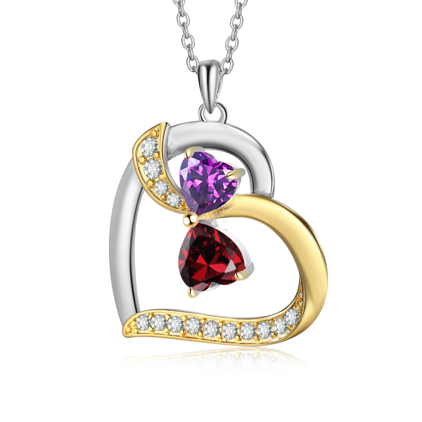 Personalised Heart Necklace with 2 Birthstones and Names Custom Mother Necklace Christmas Gift for Her-Jessemade AU