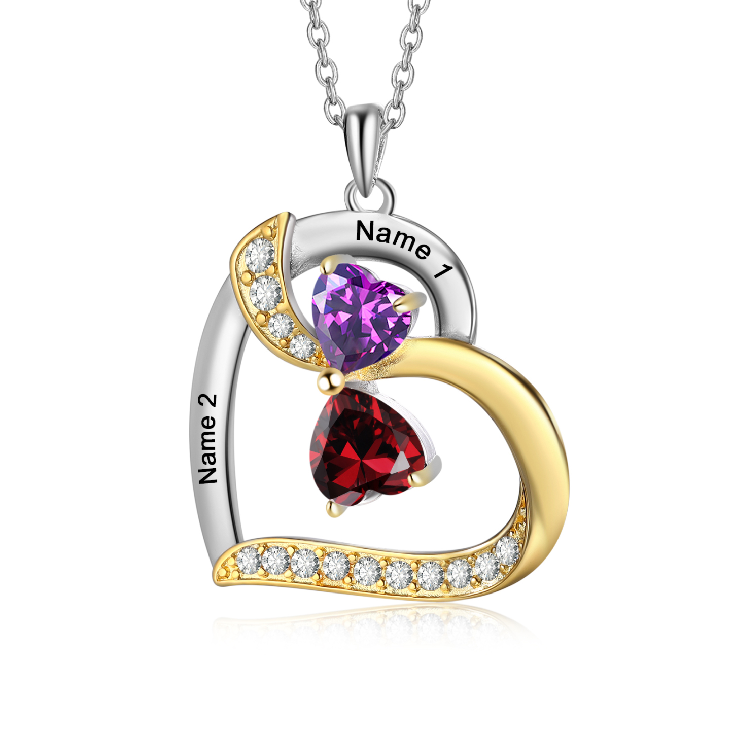 Personalised Heart Necklace with 2 Birthstones and Names Custom Mother Necklace Christmas Gift for Her-Jessemade AU