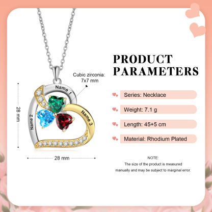Personalised Heart Necklace with 3 Birthstones and Names Custom Mother Necklace Christmas Gift for Her-Jessemade AU