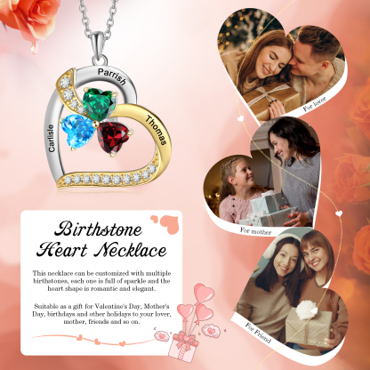 Personalised Heart Necklace with 3 Birthstones and Names Custom Mother Necklace Christmas Gift for Her-Jessemade AU