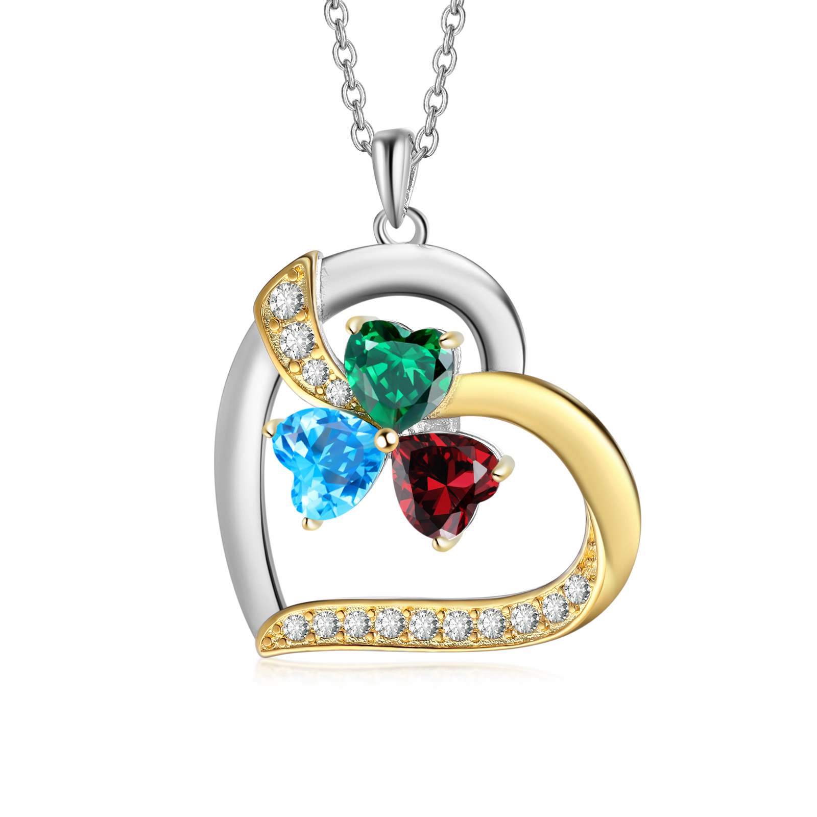 Personalised Heart Necklace with 3 Birthstones and Names Custom Mother Necklace Christmas Gift for Her-Jessemade AU