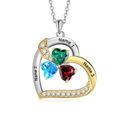 Personalised Heart Necklace with 3 Birthstones and Names Custom Mother Necklace Christmas Gift for Her-Jessemade AU