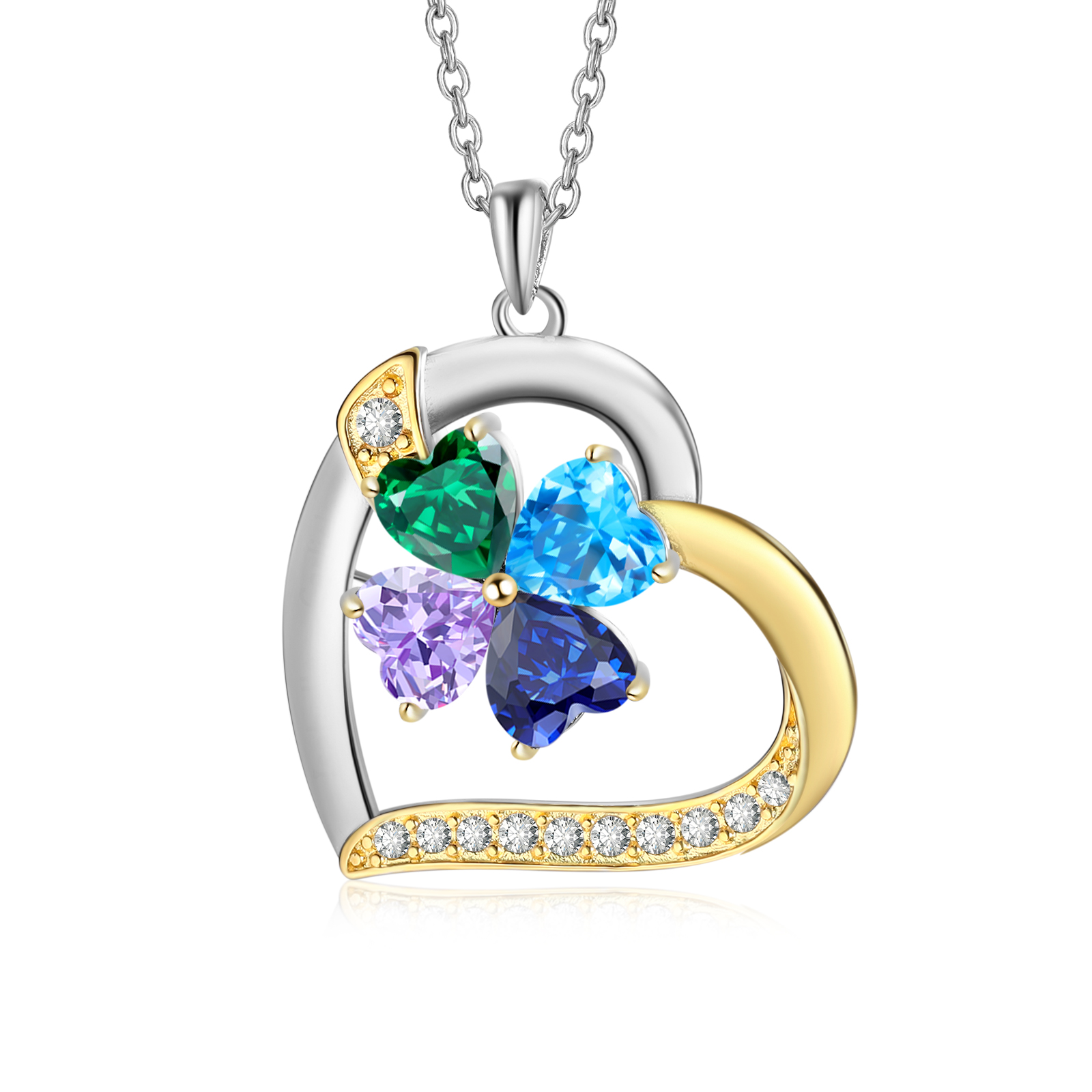 Personalised Heart Necklace with 4 Birthstones and Names Custom Mother Necklace Christmas Gift for Her-Jessemade AU