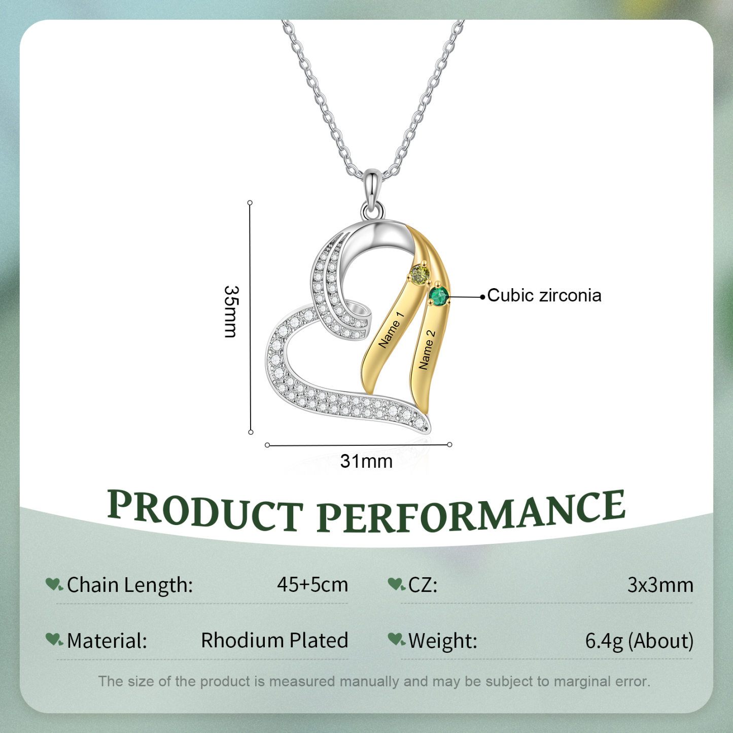 Personalised Birthstone Heart Necklace Custom 2 Names & Stones Ideal Christmas Gift for Family-Jessemade AU