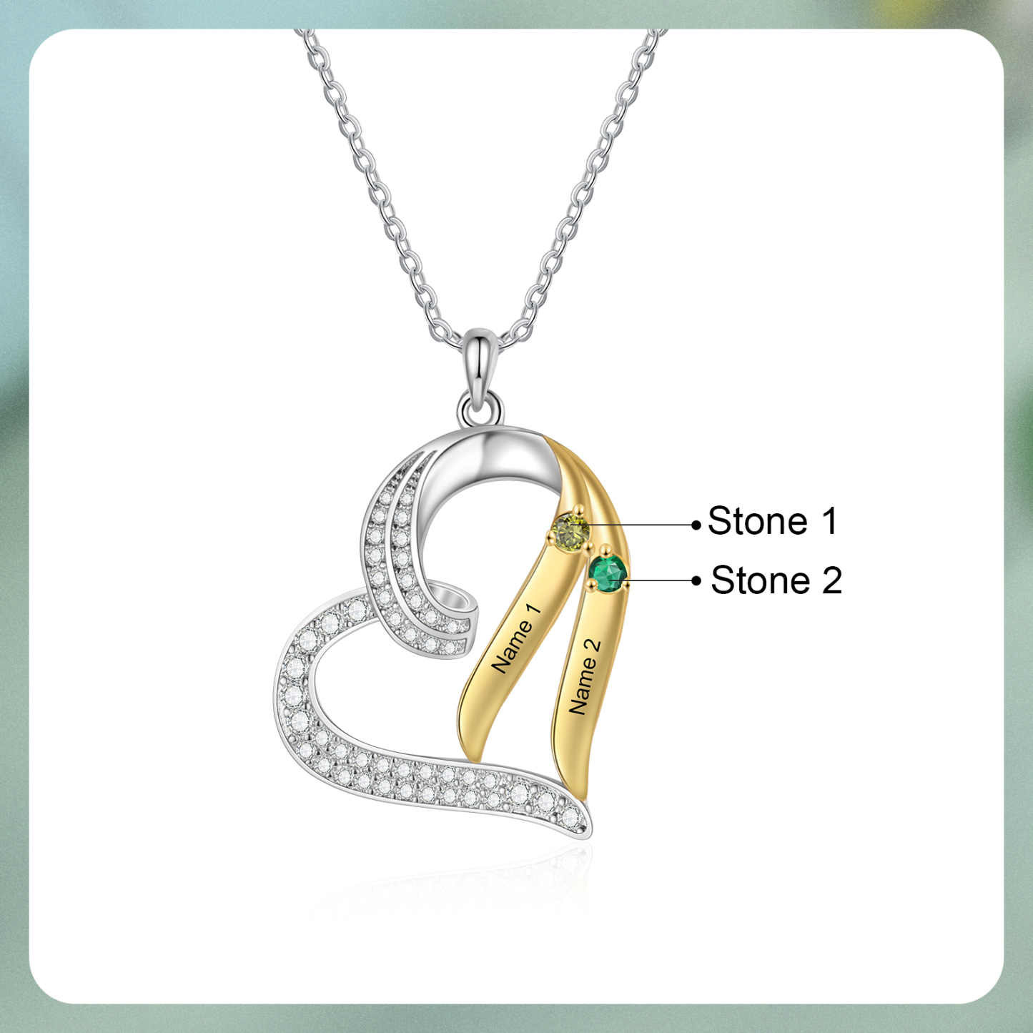 Personalised Birthstone Heart Necklace Custom 2 Names & Stones Ideal Christmas Gift for Family-Jessemade AU