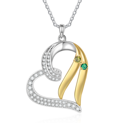 Personalised Birthstone Heart Necklace Custom 2 Names & Stones Ideal Christmas Gift for Family-Jessemade AU