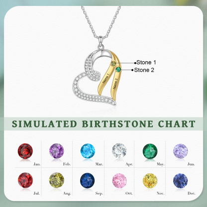 Personalised Birthstone Heart Necklace Custom 2 Names & Stones Ideal Christmas Gift for Family-Jessemade AU