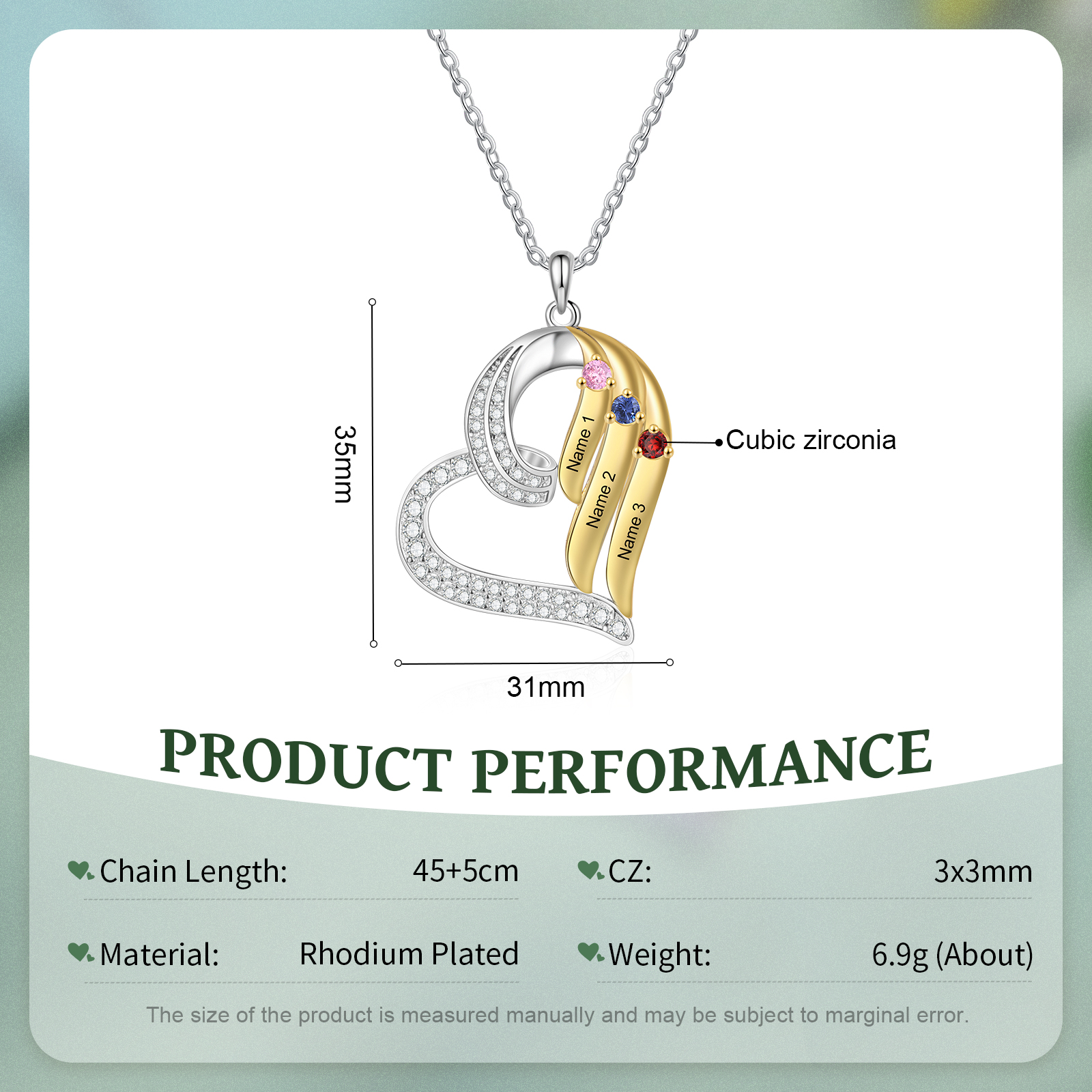 Personalised Heart Necklace Custom 3 Birthstones & Names Jewelry Ideal Christmas Gift-Jessemade AU