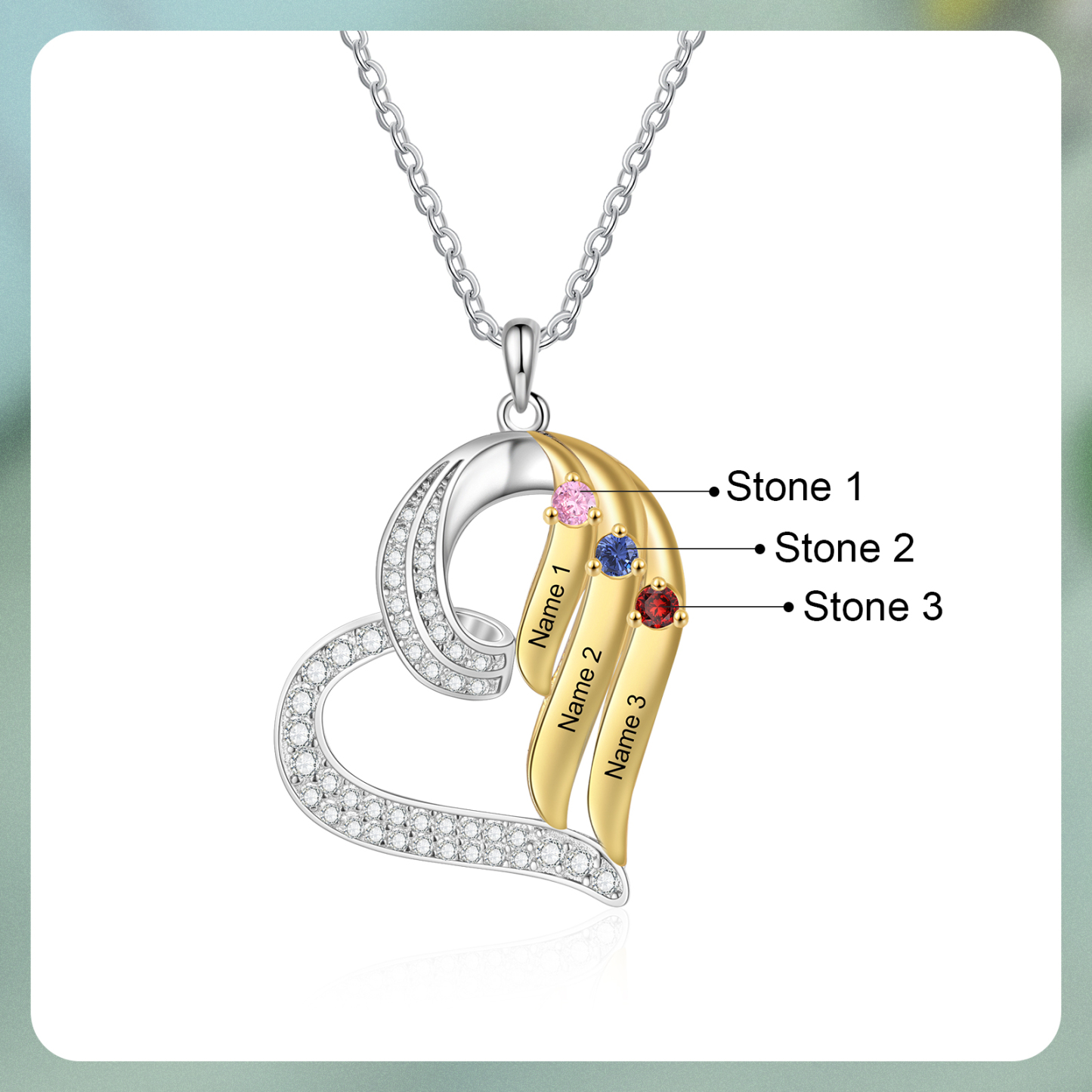 Personalised Heart Necklace Custom 3 Birthstones & Names Jewelry Ideal Christmas Gift-Jessemade AU