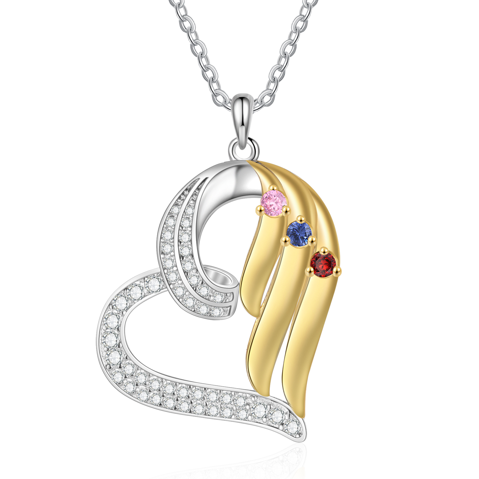 Personalised Heart Necklace Custom 3 Birthstones & Names Jewelry Ideal Christmas Gift-Jessemade AU