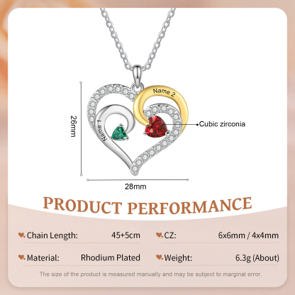 Personalised Heart Necklace Custom 2 Birthstones and Names Jewelry Ideal Christmas Gift-Jessemade AU