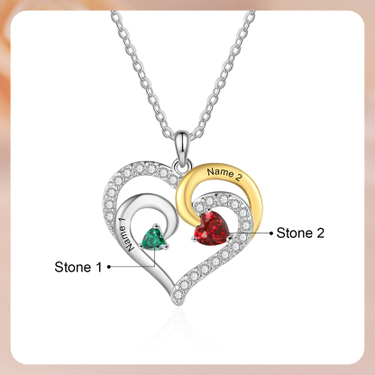 Personalised Heart Necklace Custom 2 Birthstones and Names Jewelry Ideal Christmas Gift-Jessemade AU