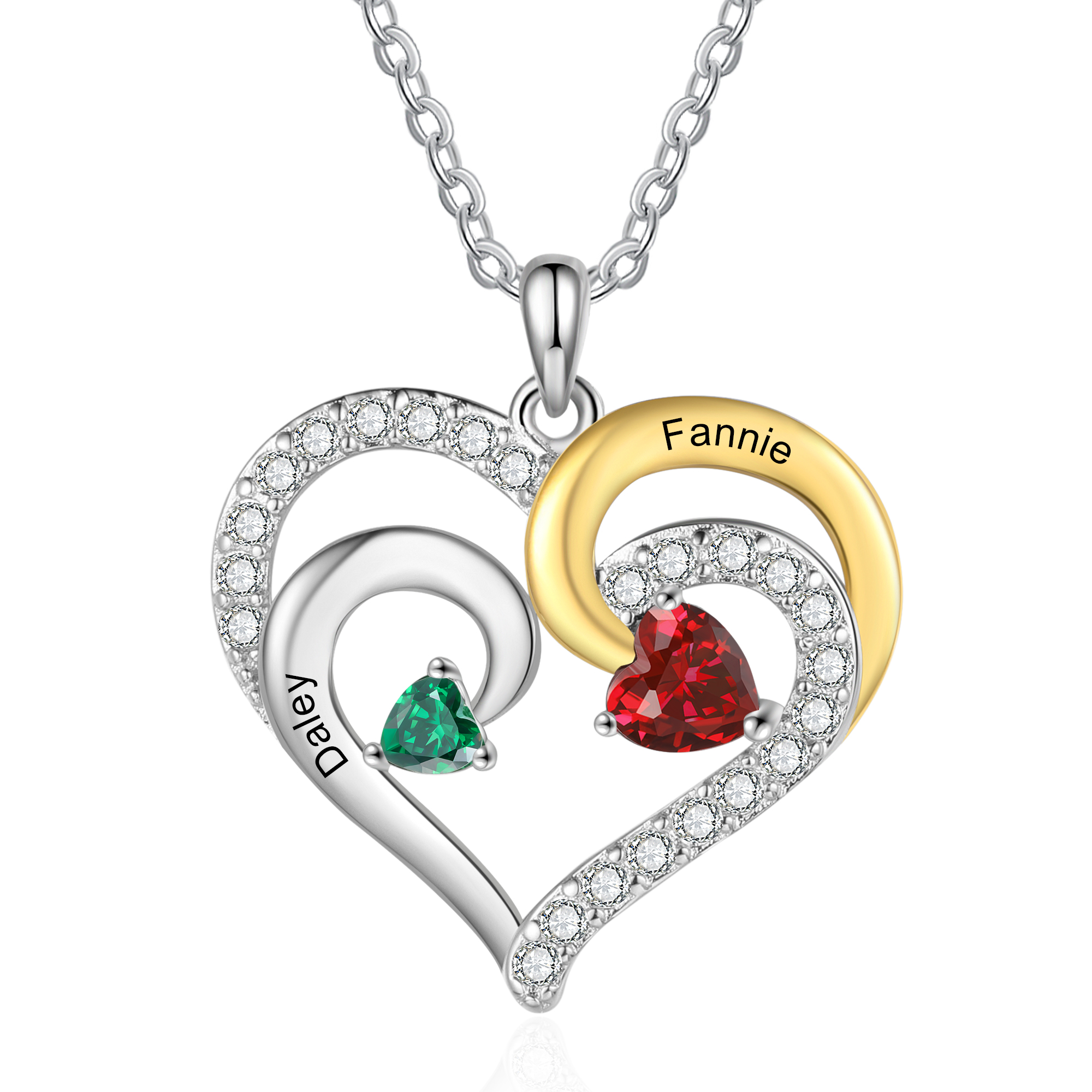 Personalised Heart Necklace – Custom 2 Birthstones and Jewelry Ideal Christmas Gift