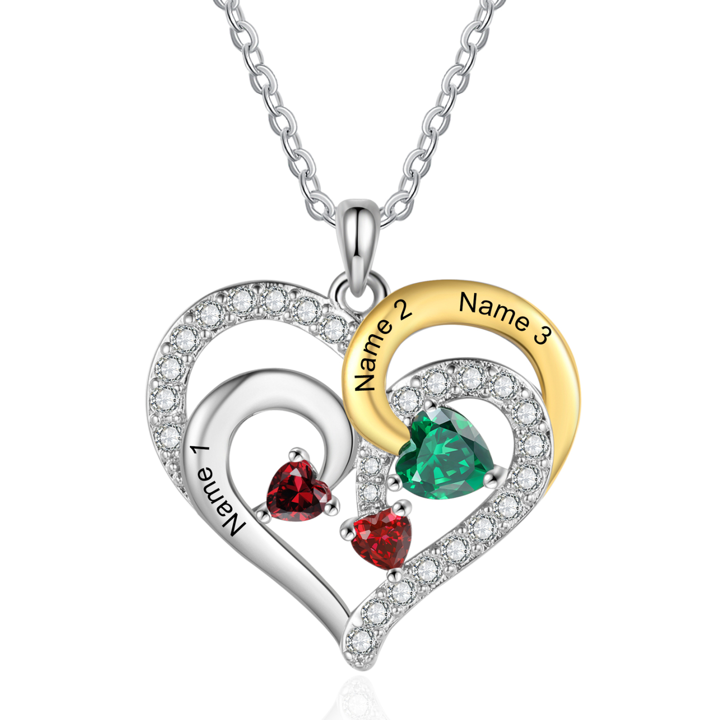 Personalised Heart Necklace Custom 3 Birthstones and Names Jewelry Ideal Christmas Gift for Her-Jessemade AU