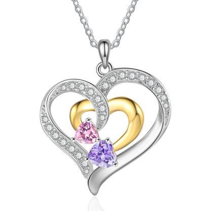 Personalised Double Heart Necklace Custom 2 Birthstones & 2 Names Ideal Christmas Gift-Jessemade AU
