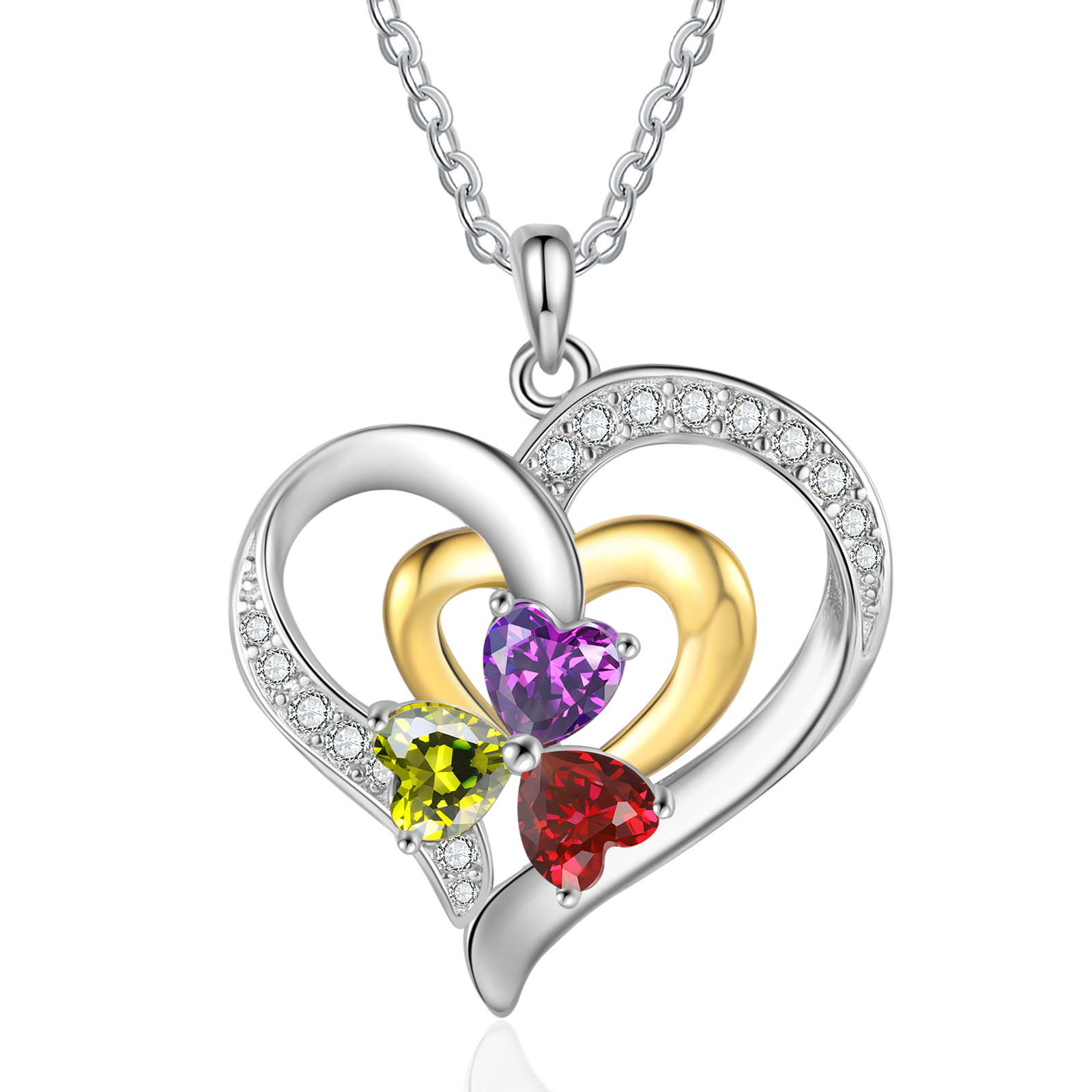 Personalised Double Heart Necklace Custom Birthstone Pendant with 3 Names and Birthstones Ideal Christmas Gift-Jessemade AU