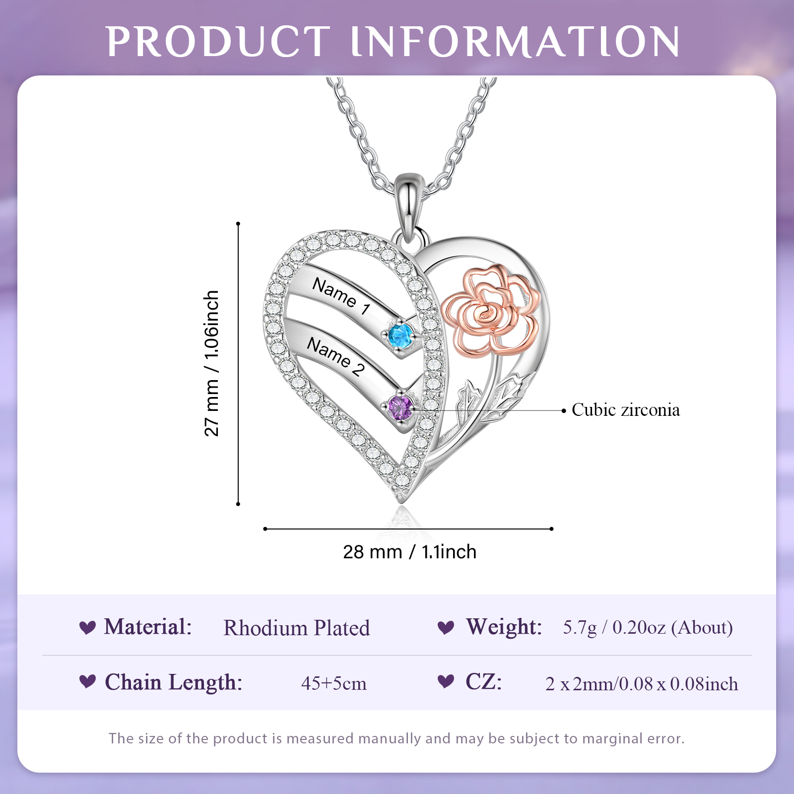 Personalised Heart & Flower Birthstone Necklace Custom 2 Family Names Mother Necklace Christmas Gift-Jessemade AU