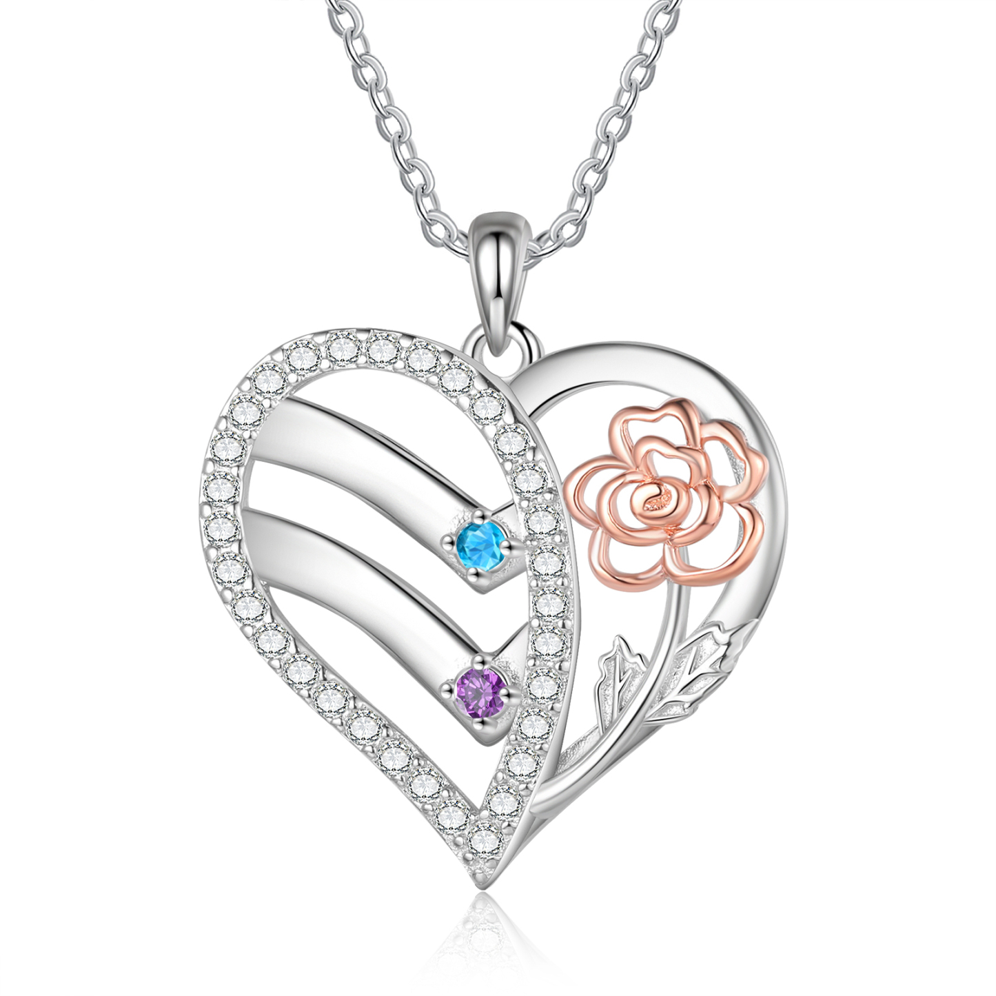 Personalised Heart & Flower Birthstone Necklace Custom 2 Family Names Mother Necklace Christmas Gift-Jessemade AU