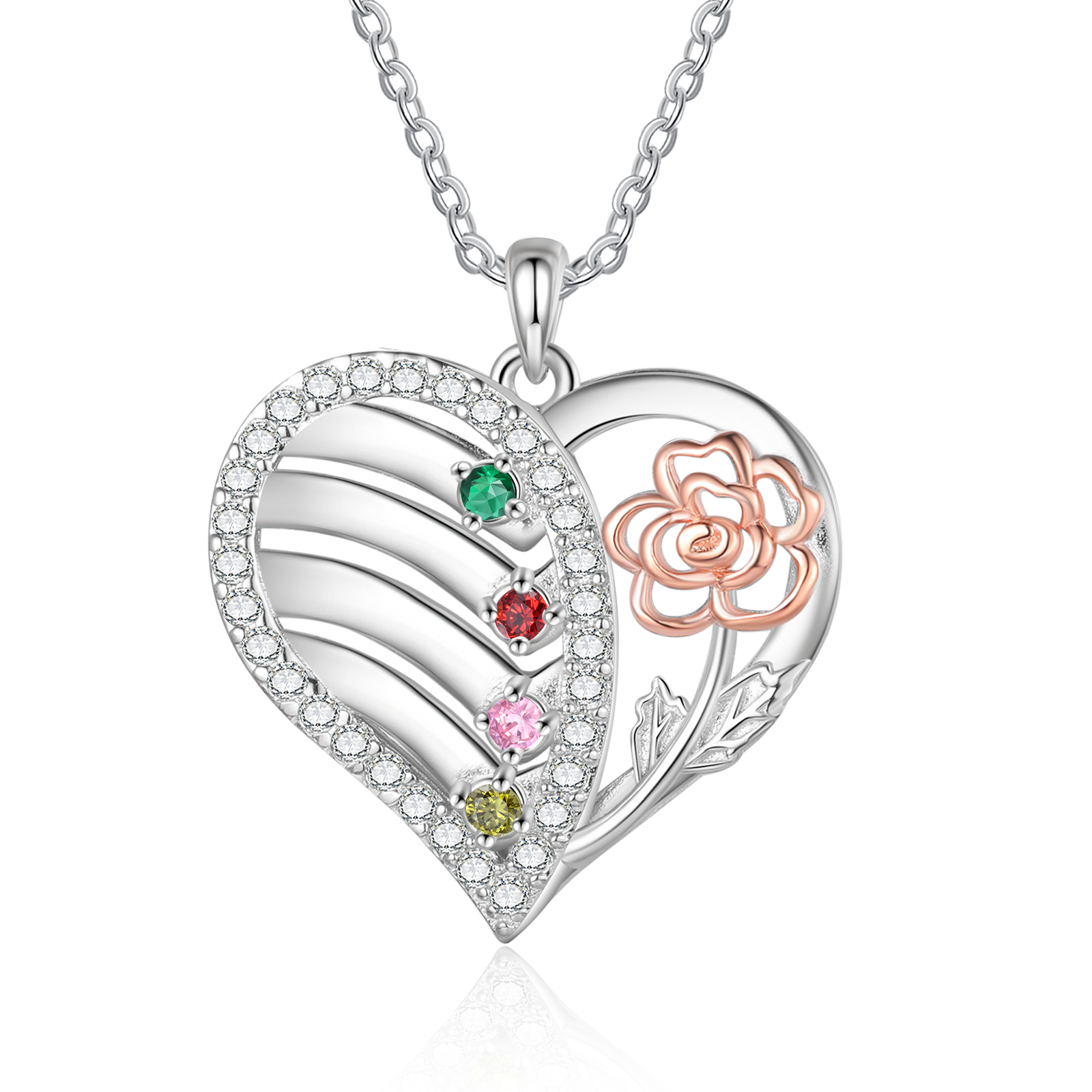 Personalised Heart & Flower Birthstone Necklace Custom 4 Family Names Mother Necklace Christmas Gift-Jessemade AU