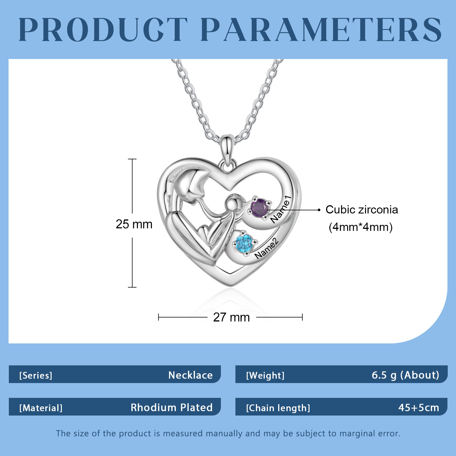 Personalised Mother and Child Heart Necklace Custom 2 Birthstones & Names Pendant Ideal Christmas Gift-Jessemade AU