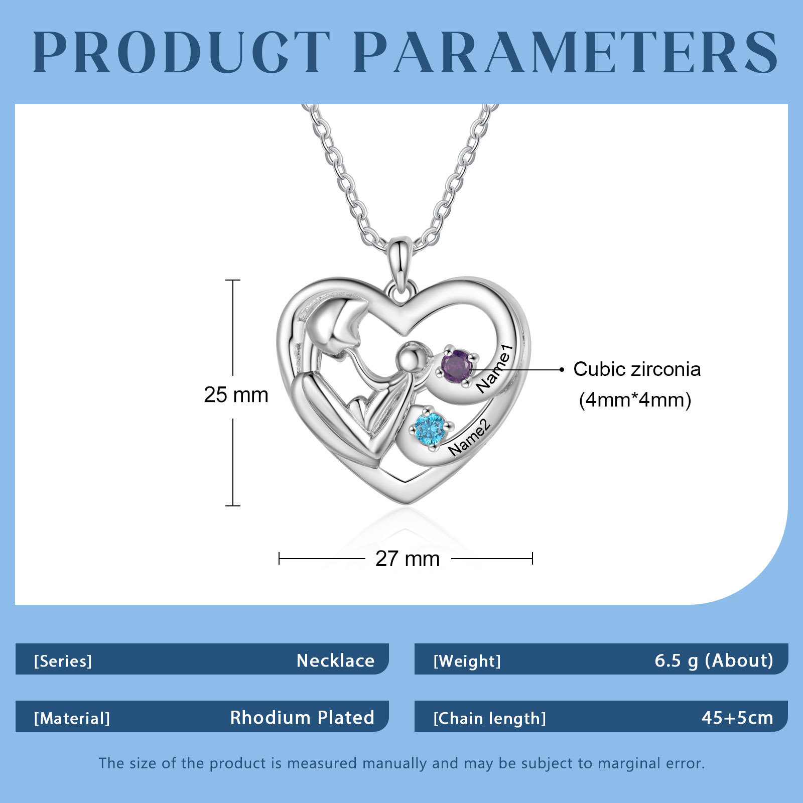 Personalised Mother and Child Heart Necklace Custom 2 Birthstones & Names Pendant Ideal Christmas Gift-Jessemade AU