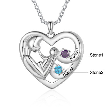 Personalised Mother and Child Heart Necklace Custom 2 Birthstones & Names Pendant Ideal Christmas Gift-Jessemade AU