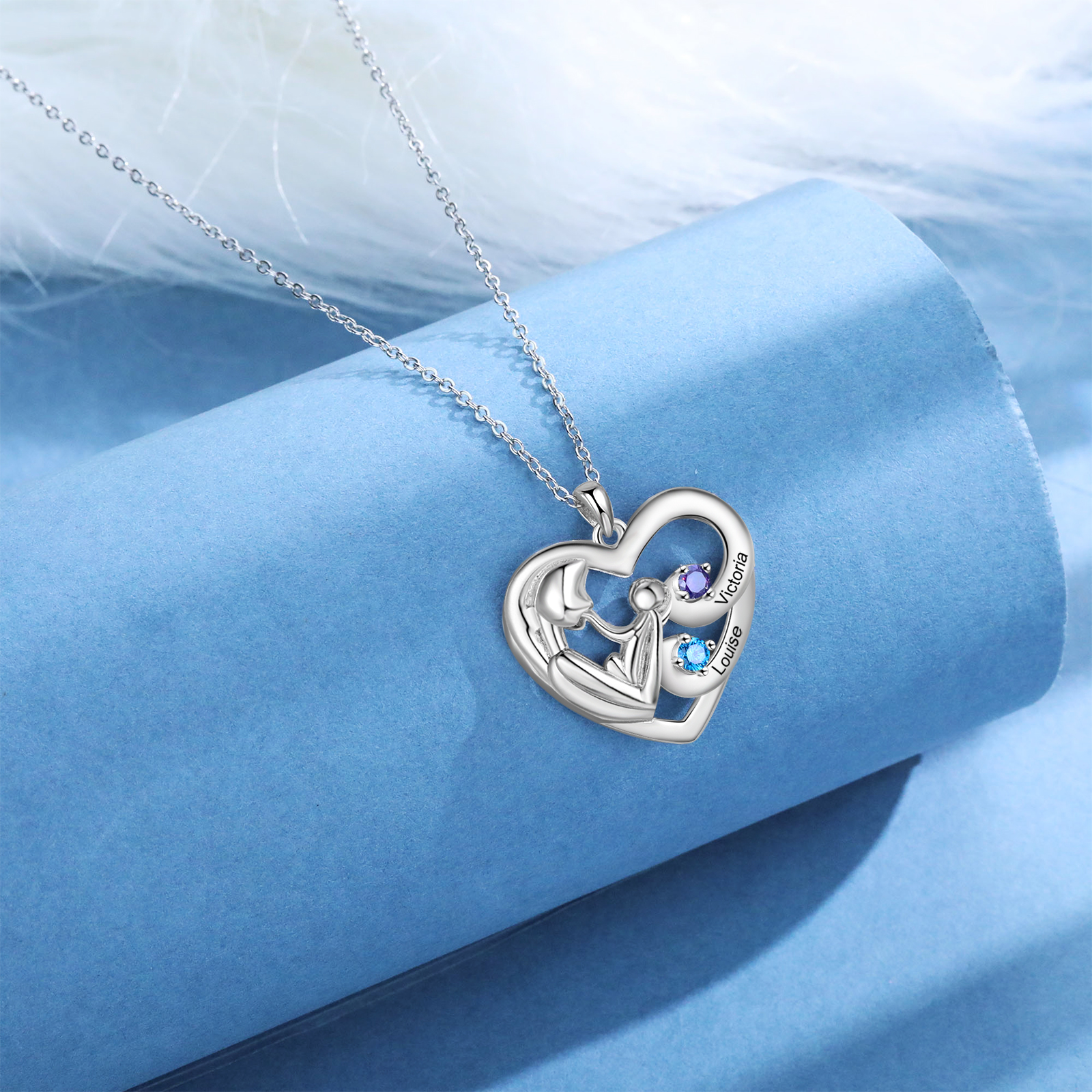 Personalised Mother and Child Heart Necklace Custom 2 Birthstones & Names Pendant Ideal Christmas Gift-Jessemade AU
