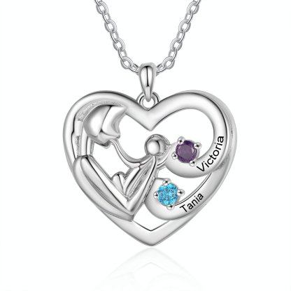 Personalised Mother and Child Heart Necklace Custom 2 Birthstones & Names Pendant Ideal Christmas Gift-Jessemade AU