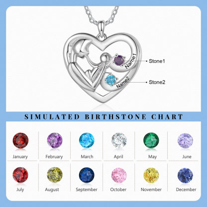 Personalised Mother and Child Heart Necklace Custom 2 Birthstones & Names Pendant Ideal Christmas Gift-Jessemade AU