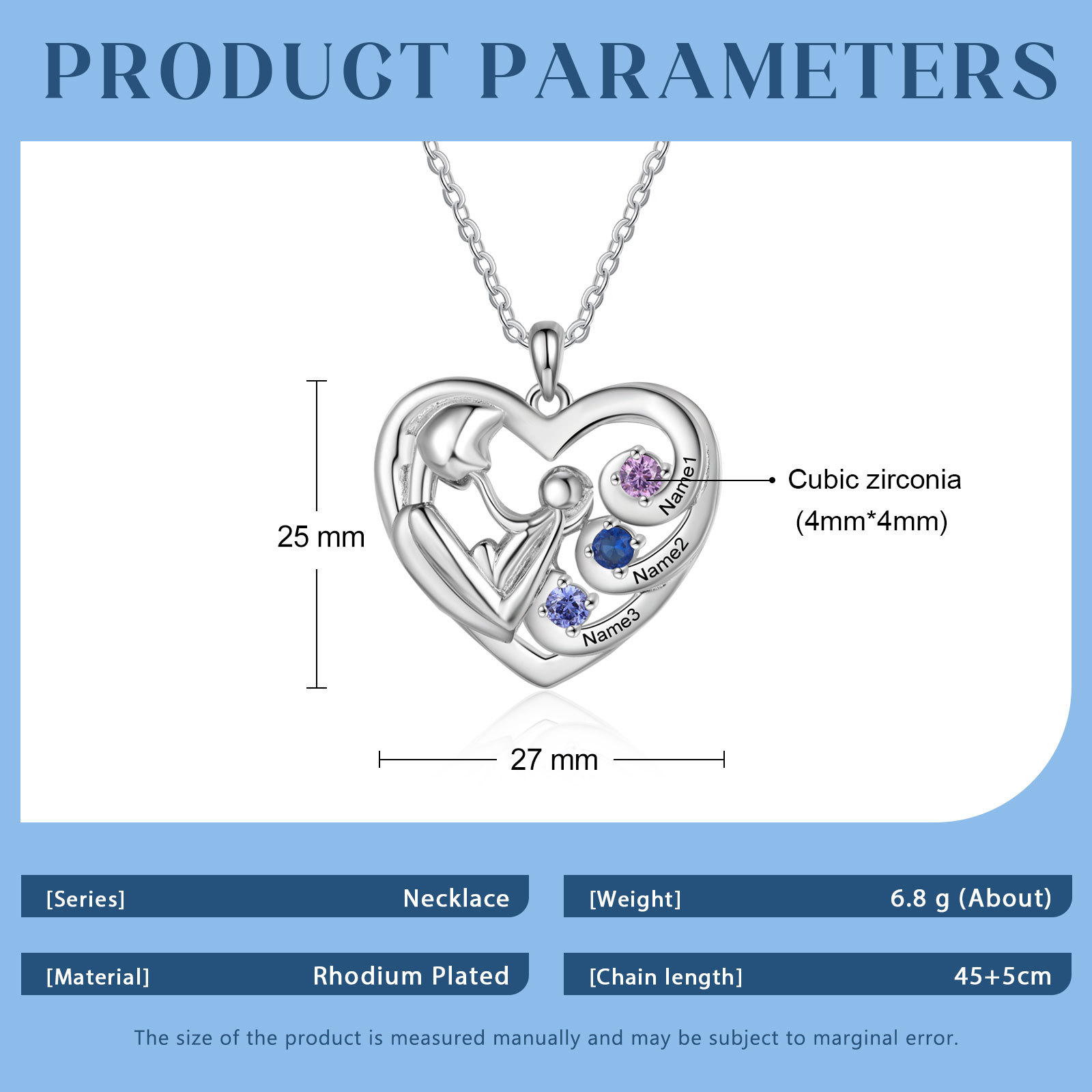 Personalised Mother and Child Heart Necklace Custom 3 Birthstones and Names Perfect Christmas Gift-Jessemade AU
