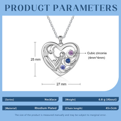 Personalised Mother and Child Heart Necklace Custom 3 Birthstones and Names Perfect Christmas Gift-Jessemade AU