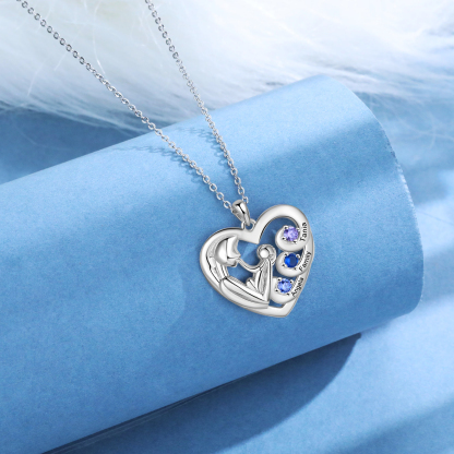 Personalised Mother and Child Heart Necklace Custom 3 Birthstones and Names Perfect Christmas Gift-Jessemade AU
