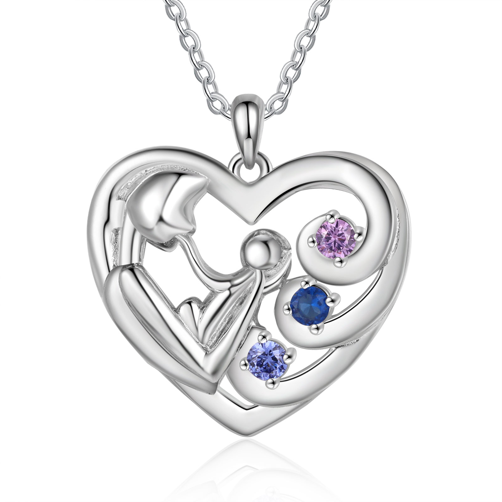 Personalised Mother and Child Heart Necklace Custom 3 Birthstones and Names Perfect Christmas Gift-Jessemade AU