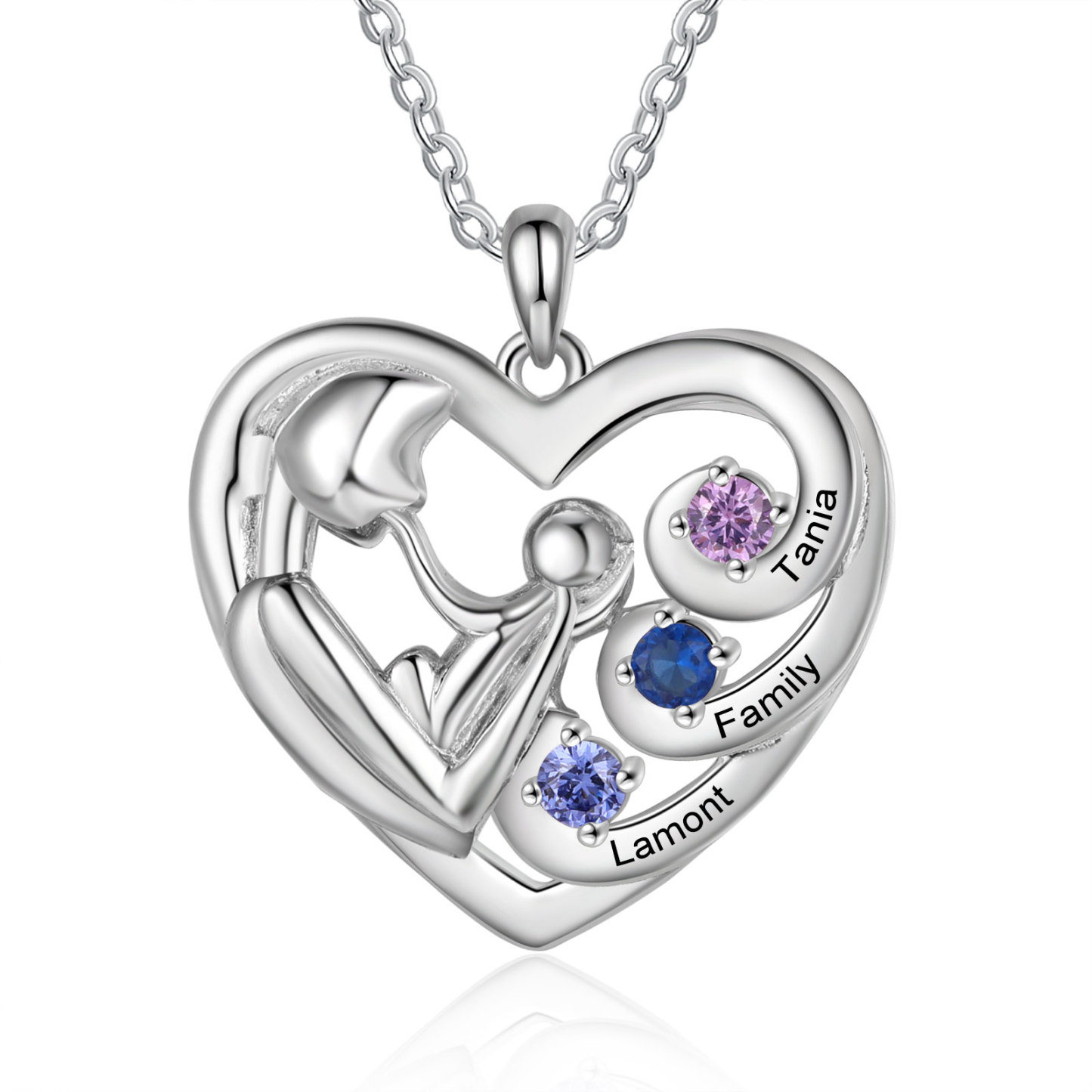 Personalised Mother and Child Heart Necklace Custom 3 Birthstones and Names Perfect Christmas Gift-Jessemade AU