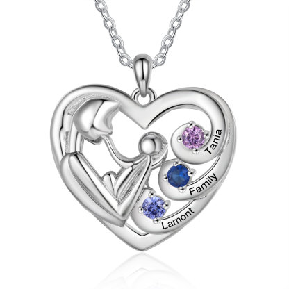 Personalised Mother and Child Heart Necklace Custom 3 Birthstones and Names Perfect Christmas Gift-Jessemade AU