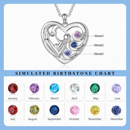 Personalised Mother and Child Heart Necklace Custom 3 Birthstones and Names Perfect Christmas Gift-Jessemade AU